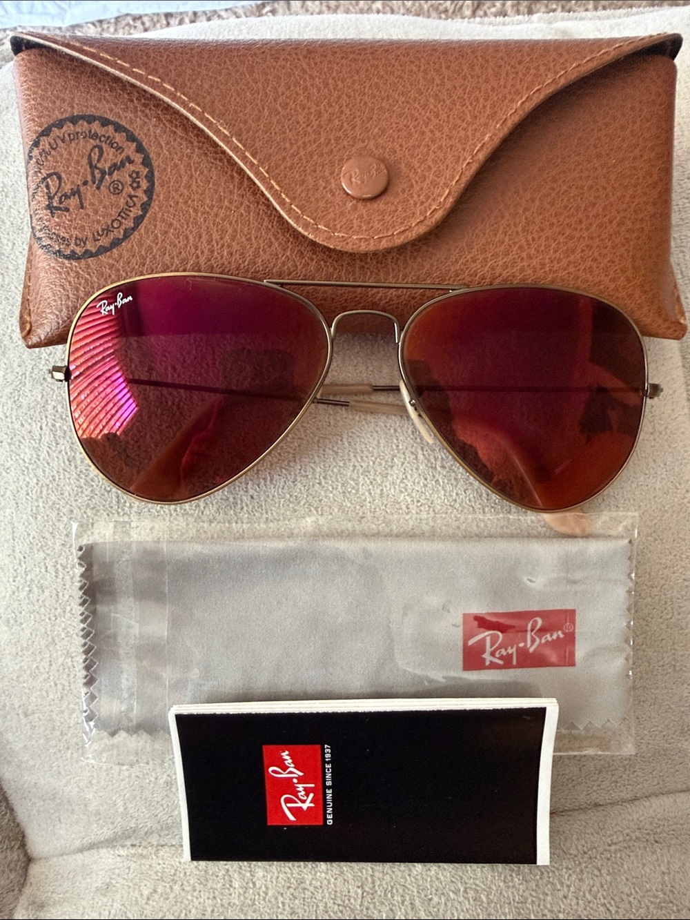 Ray-Ban Women's Aviator Sunglasses — Brown Frame with Red Mirror Lenses